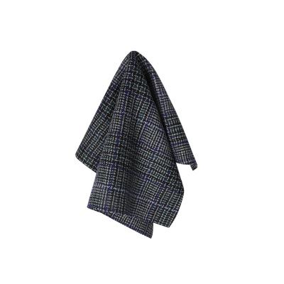 China Double faced good price china wholesale cheap plaid 50% wool garment twill design fabric blue black fabric for uniform for sale