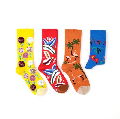 China Colorful Antibacterial Flowers Crew Fashion Jacquard Custom Design Socks for sale