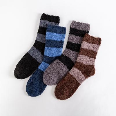 China Wholesale Sporty Men Breathable Socks Thick Thermal Warm Stripe Knocks Winter Coral Fleece Socks For Man Fluffy for sale