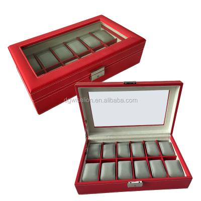 China Custom 12 Slots Handmade Fake Leather Watch Packaging Box For Putting 12 Watches for sale