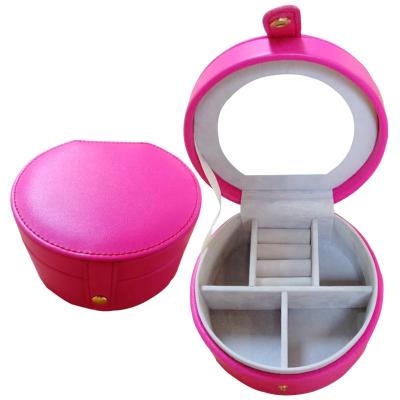 China Affordable Custom Leather Round Mirror Jewelry Box Cardboard Round Jewelry Box PU Box for sale