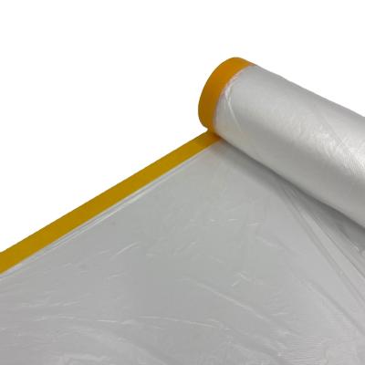 China Waterproof UV Resistance Pre Masking Film Tarpaulin Fabric Tape For Automotive Tarpaulin Painting Orange Color for sale