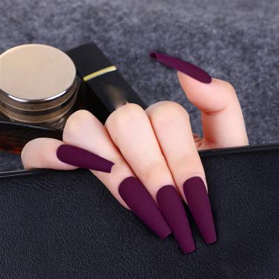 China Wholesale Matte Nails Coffin Luxury Long Coffin Solid Color Coffin Press On Nails Coffin Shaped Nail Tips for sale