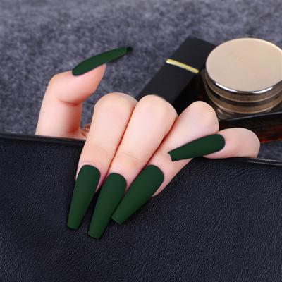 China 24pcs Solid Color Women Madame Long Coffin Full Cover Press On Nails Artificial Manicure French Ballerina Nails for sale