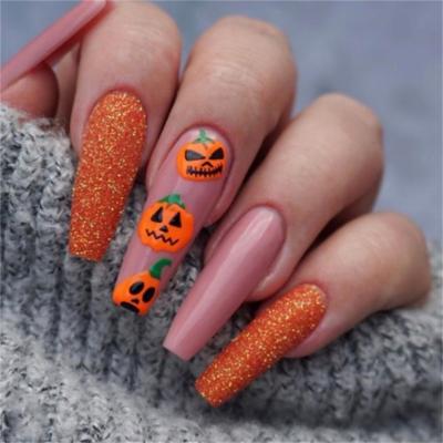 China Solid Color Full Cover Artificial Nails Christmas Nail Art Stickers Nails Press On Halloween Nail for sale