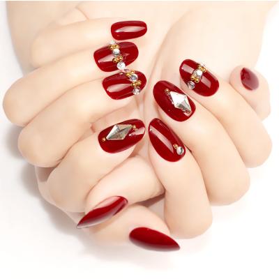 China Hot Red Solid Color 24 Heads Diamond Pills Private Label Short Runner Nails for sale