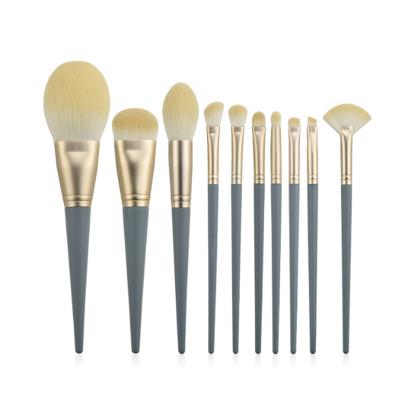 China Angular Blush Makeup Brush 10pcs Private Label Face/Eye Hair Wooden Handle Soft Dense Synthetic Makeup Brush Set for sale