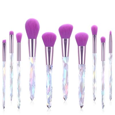 China 10pcs High Left Hot Selling Nylon Tube/Hair Synthetic Diamond Crystal Handle Makeup Brushes Transparent Diamonds Crystal Handle Make Up Brushes Set for sale