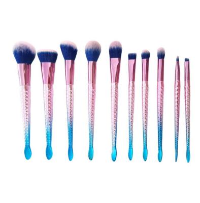 China Angular Blush 10pcs Mermaid Brush Best Selling Cosmetic Fish Tail Makeup Brushes Brochas De Maquillaje for sale