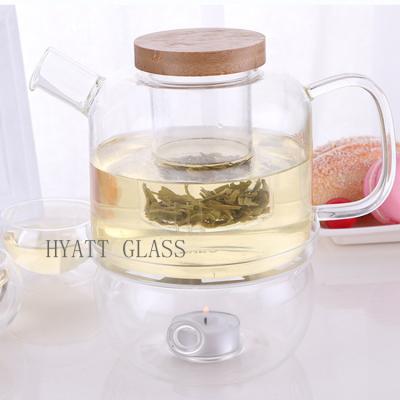 China Sustainable Wholesale Handmade Heat Resistant Borosilicate Glass Teapot With Bamboo Lid for sale