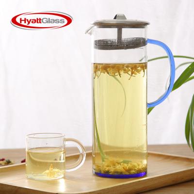 China Viable Teapot 1000ml Glass Water Kettle For Cold Flower Juice With Stainless Steel Lid Boiling for sale