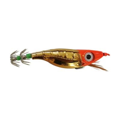 China Fishing BIG HEAD RED EYES Plated Wooden Shrimp Jigging Hooks Marine Live Shape Electroplating Fishing Lures Artificial Bait for sale