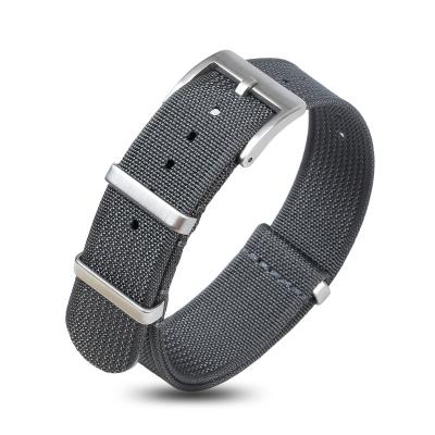 China NATO Style Custom Dark Gray Ribbed Nylon Watch Bands Straps 20mm 22mm Watch Bands With Conkly 304L Stainless Steel Hardware for sale