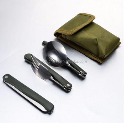 China Viable Outdoor Camping Spoon Fork Foldable Knife Set Stainless Steel Picnic Tableware Cook Tool for sale