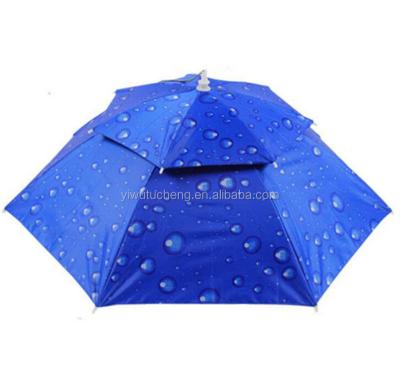 China Custom Logo Polyester Wholesale Hat Umbrella Double Layer Head Umbrella Outdoor Foldable Fishing Hat Umbrella for sale