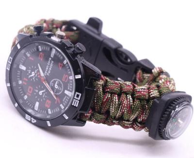 China Paracord outdoor paracord weaving bracelet with watch 7strand compass flint sticker survival paracord bracelet for sale