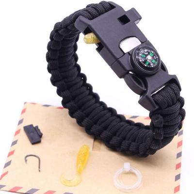 China 7 strand paracord +compass +fishing outdoor kit DIY survival paracord bracelet with fishing kit compass blade compass camping climbing rescue bracelets for sale