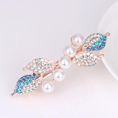 China Fashion Simple Bow Hairpin Rhinestone Pearl Ladies Headdress for sale