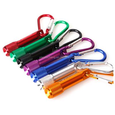 China Mini 1 LED Metal Flashlight Carabiner Torch Clip Key Chain Camping Lamp Increasing Hook Flash Promotion Gift Key Chain Custom Logo for sale