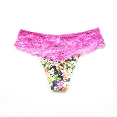 China Antibacterial wholesale lace printed women's underwear ladies underwear thong women's panties thong for sale