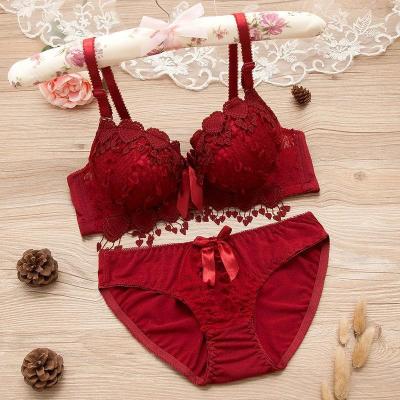 China 2021 Breathable Hot Beautiful Girls Lace Up Bra Panty Sets Cute Japanese Underwire Lift Up Lace Bra Set for sale