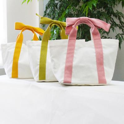 China Factory Hotsale 12oz Cotton 100% Eco-friendly Canvas Tote Bag Custom Logo Cute BowTie Lunch Bag for sale