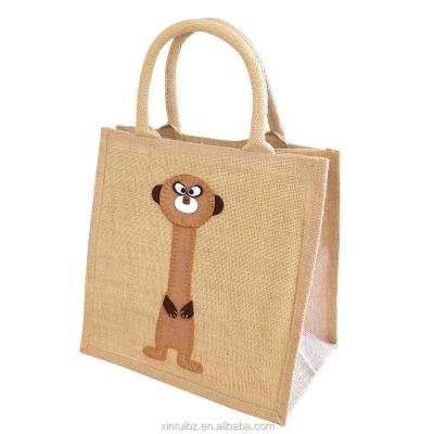 China Wholesales Classic Custom Cartoon Printed Portable Canvas Eco-friendly Jute Sack Shopping Bag for sale