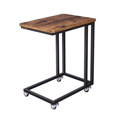 China With Wheels Accent Metal Leg Wooden Top Side C Shape Wholesale Custom Table For Sofa Bedside Table On Wheels for sale