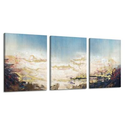 China Abstract HD Printing Wall Art Gold Foil Picture 3 Abstract Line Canvas Set for sale