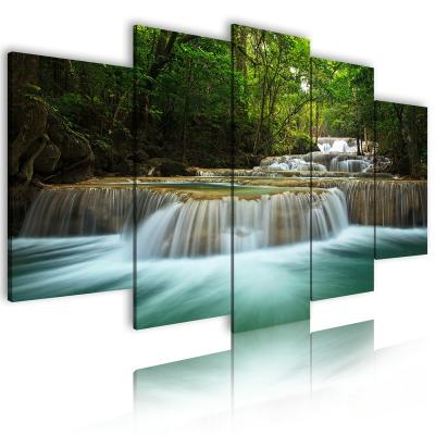 China Modern Wall Art Craft Landscape Prints 5 Piece Oil Waterfall Decorative Canvas Painting Abstract Home Modern Paintings for sale