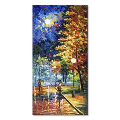 China 100% Hand Painted Modern Night Rainy Street Oil Painting Landscape Canvas Wall Walk Decor For Dining Room Decoration Ready To Hang for sale