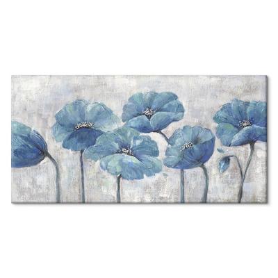 China Wholesale Abstract Blue Lotus Canvas Flower Oil Painting For Wall Decor Hand Painted Ready To Hang Size In Inches 24*48 for sale