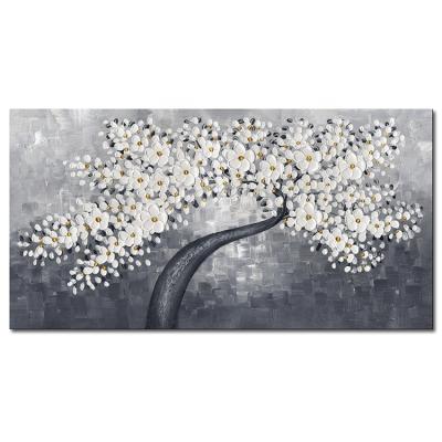 China Modern Blossom Tree Oil Painting Canvas Wall Decor For Modern Home Decor Maker Office Decor Fully Hand Painted White for sale