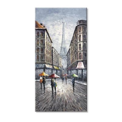 China 100% Hand Painted Modern Eiffel Tower Street Oil Painting Landscape Canvas Wall Decor For Dining Room Decoration Ready To Hang for sale