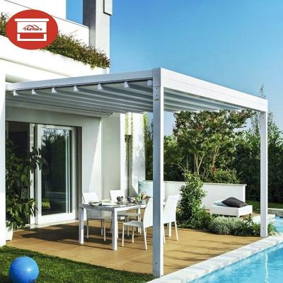 China Aluminum Sun Shade Tents Waterproof Pop Up Gazebo Pergola Roof Balcony Patio Tent With Led Lights for sale