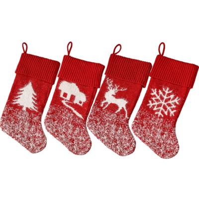 China Cotton 2021 new Christmas decorations hang a Christmas tree gift bag fluff knit large Christmas stockings for sale