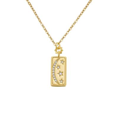 China FASHIONABLE Wholesale 925 Sterling Silver 18K Gold Plated Jewelry Stars and Moon Square Pendant Necklace Rectangular Zirconia Necklace for sale