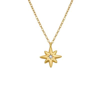 China Trendy Minimalist Octagonal Zirconia Gold Plated Gold Plated Fashion Necklace 925 Silver Star Necklace Star Chain for sale