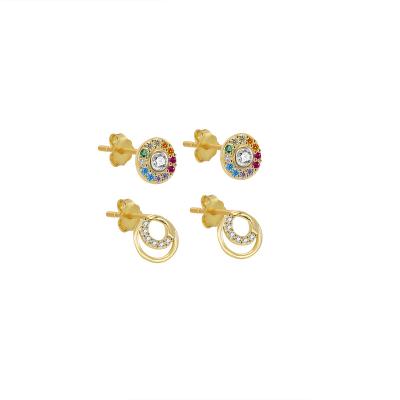 China New Fashion TRENDY Gold Plated 925 Small Round Rainbow Silver Zirconia Stud Earrings For Delicate Ladies Party Jewelry Gifts Wholesale for sale