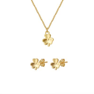 China Factory Wholesale 925 FASHIONABLE Jewelry Gold Plated Four Leaf Clover Necklace Silver Gold Plated Thin Earrings Set For Women for sale