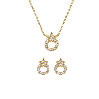 China TRENDY Star Necklace Earrings Jewelry Set 925 Gold Silver Plated Dangle Earrings CZ Diamond Jewelry Necklace Set for sale