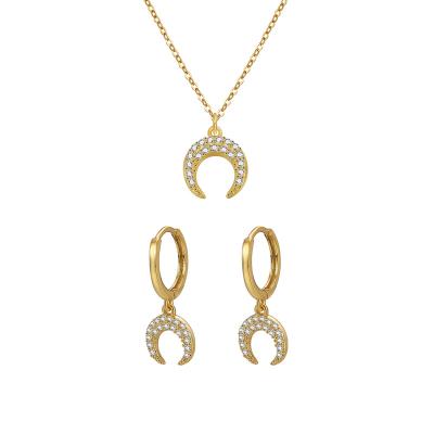 China TRENDY CZ Diamond Crescent Pendant Necklace Earrings Jewelry Set Silver 925 18K Gold Plated Sparkle Zircon Moon Necklace Lady Pendant for sale