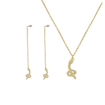 China TRENDY Gold Plated Silver CZ Jewelry Set 925 Fashion Snake Earrings Necklace With Diamond Zirconia Pendant Necklace For Girl Woman for sale