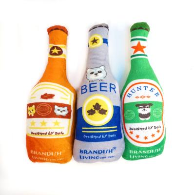 China Viable Bottle of Toy Plush Dog Toys Whiskey Plush Toy Beer No Stuffing Squeaky Dog Toy for sale