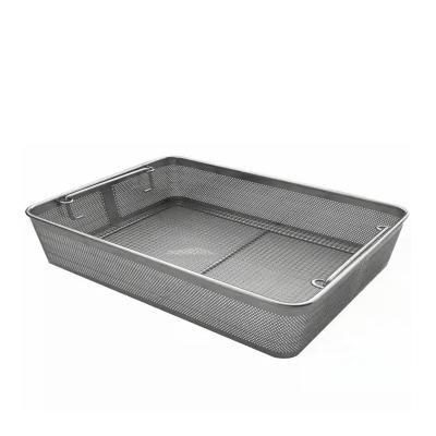 China Sustainable 304 Medical Equipment Rectangular Square Food Cleaning Stainless Steel Disinfection Basket for sale