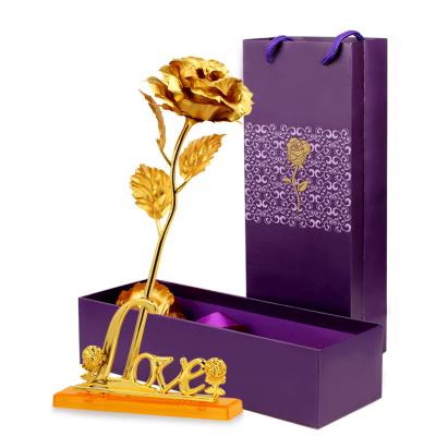 China 24K Gold Foil Rose Flower With Gift Box Artificial Christmas Valentine's Day Gift Wholesale Hand Made Mother's Day for sale