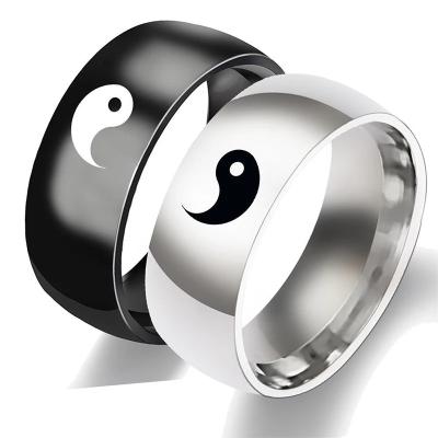 China Chinese Style Tai Chi Titanium Steel Couple Rings Black And White Plating Stainless Steel Ring Men Fashion Jewelry for sale