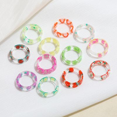 China New FASHIONABLE Boho Party Acrylic Resin Geometric Fruit Ladies Fist Rings Woman Jewelry Finger Rings Set for sale