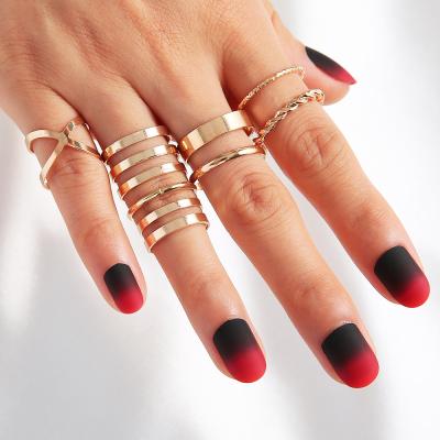 China TRENDY Vintage New Style 8 Pcs / Set Gold Geometric Simple Ladies Fist Ring Jewelry Woman Finger Rings Set for sale