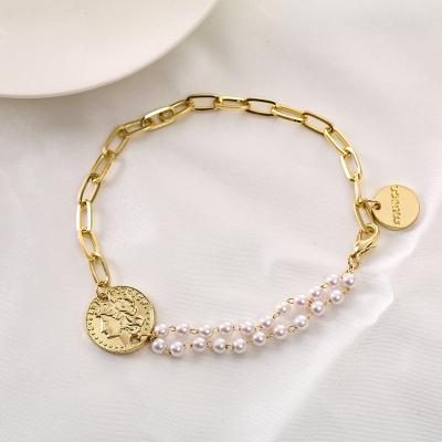 China New Charming Valentine's Day Gift Bling Portrait Coin Bead Chain Wholesale Gold Plated Bangle Bracelet for sale